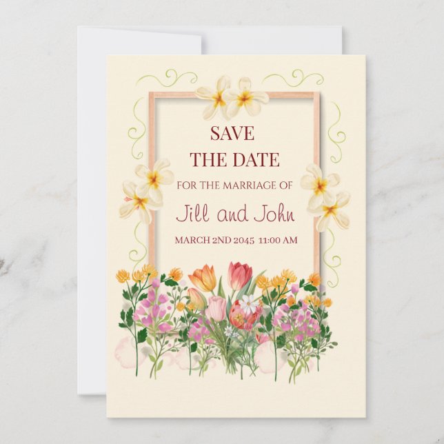 Blomsterlig Bröllopsinbjudan Kort för Rädda Datum (Framsida)