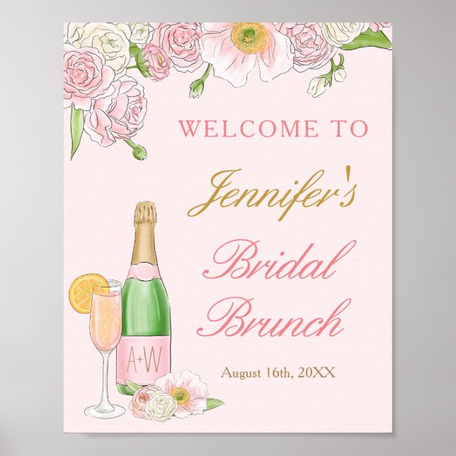 Blomsterlig Brunch och Bubbly Bröllopsbrunch Välko Poster (Framsidan)