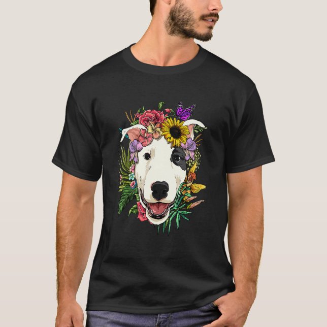 Blomsterlig Bullterrier Botanisk Växt Blomma Bully T Shirt (Framsida)