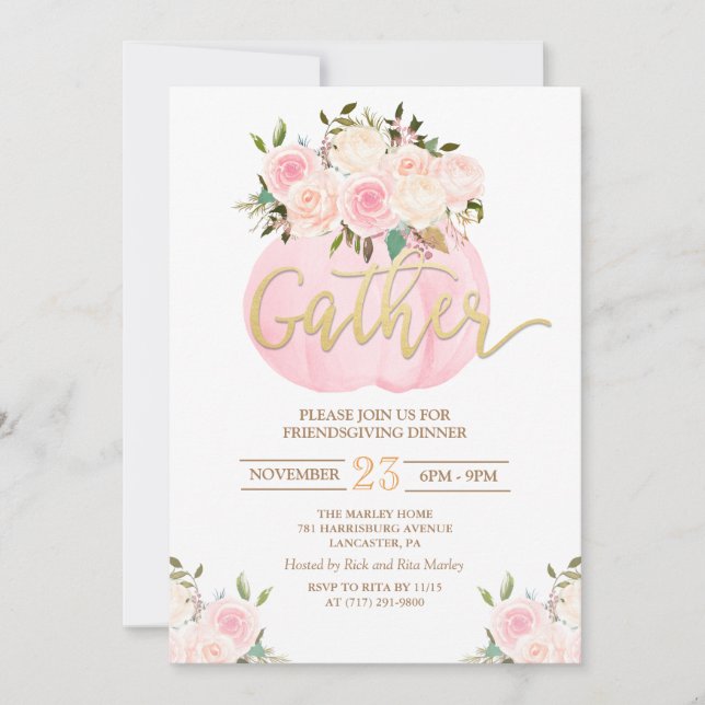 Blomsterlig Pumpa Vänner-tackfest Middagsinbjudan Inbjudningar (Framsida)