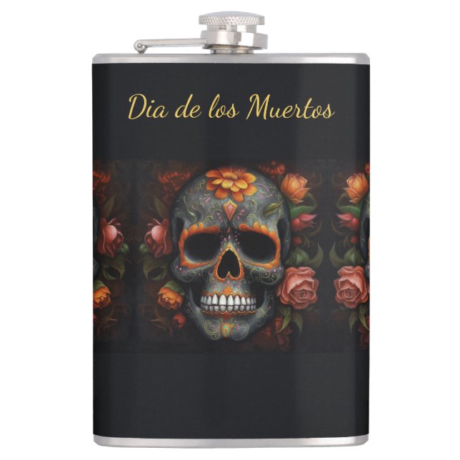 Blomsterlig sockerkalle Dia de los Muertos Calaver Fickplunta (Framsidan)