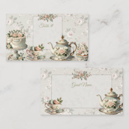 Blomsterlig Tea Party Bordnummer & Platskort Placeringskort