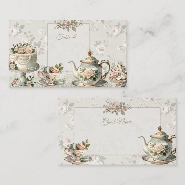 Blomsterlig Tea Party Bordnummer & Platskort Placeringskort (Fram/baksida)