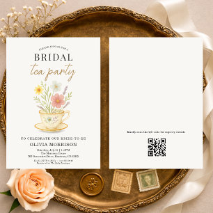 Blomsterlig Tea Party QR-kod Bröllopsdusch Inbjudningar
