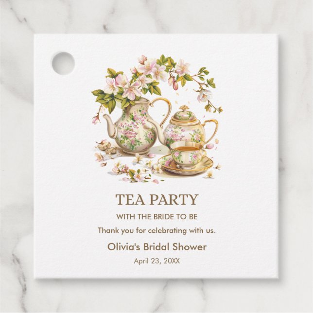 Blomsterlig tehusetid för bröllopsdusch   gåvor etiketter (Framsida)