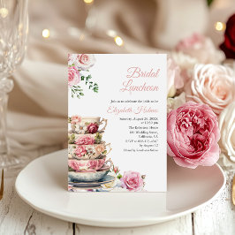 Blomsterlig tekopp bröllops-lunchinbjudan inbjudningar