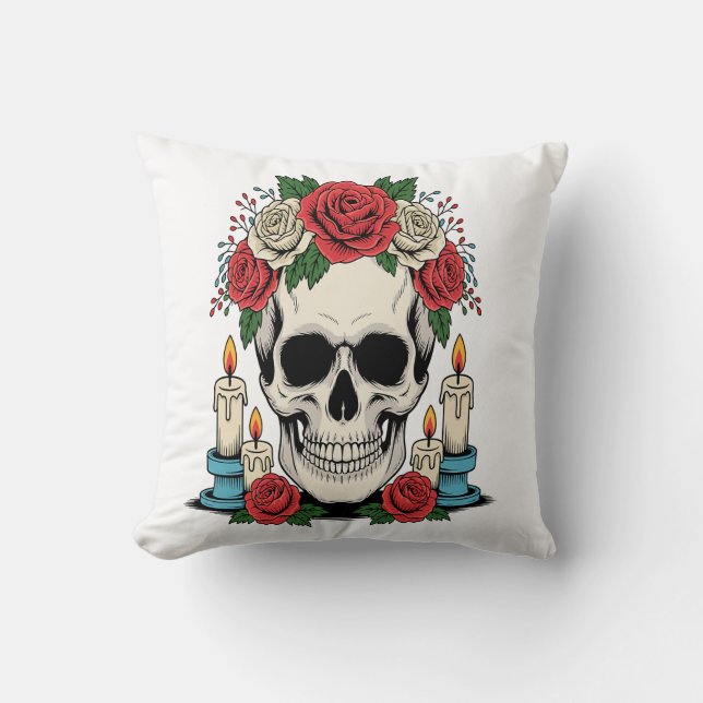 Blomsterlik kalle med ljus Halloween Kudde (Framsida)