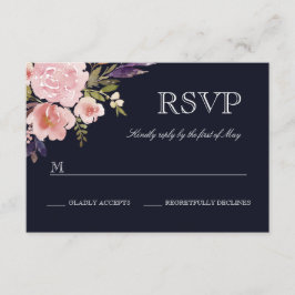 Blomstermålade pioner rosa marinblå RSVP OSA Kort