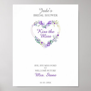 Blomstermålning i akvarell Hjärtan med blad i Lila Poster