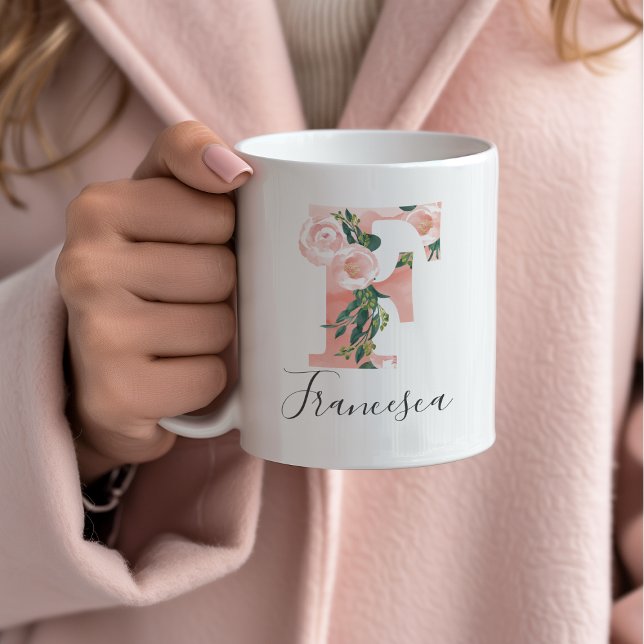 Blomstermålning Initial Mug - F Kaffemugg (Skapare uppladdad)