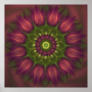 Blomstermandala med skuggor av Lila Grönt Poster