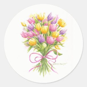 Blomstermärken Tulpanbukett Runt Klistermärke