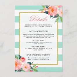 Blomstermint Gröna Ränder Guld Bröllopsdetaljer Tilläggskort