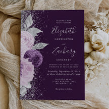 Blomstermönster Djup Lila Silver Glitter Bröllop
