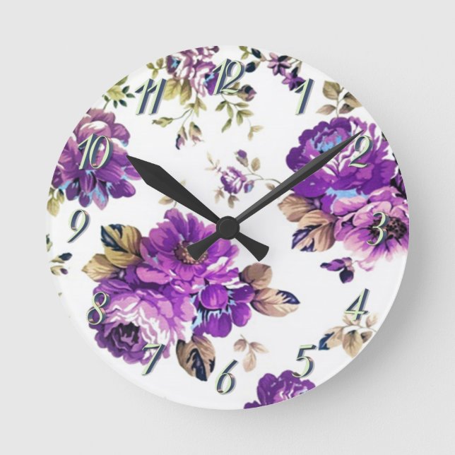 Blomstermönster i Violett Rund Klocka (Framsida)