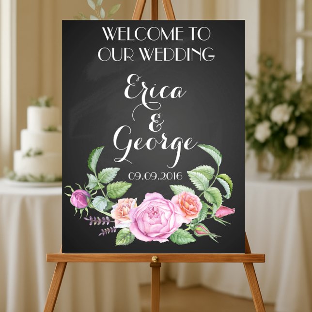 Blomstermönster ros välkomstskylt till bröllop Try Poster (Skapare uppladdad)