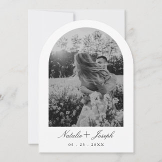 Blomstermönster Svart Vitt Monogram Foto Bågformad Inbjudningar