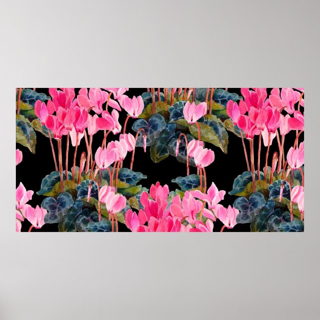 Blomstermönster utan sömmar. Rosa cyklamen isolera Poster (Framsidan)