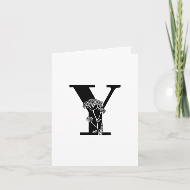 Blomstermönster Y Monogram på Vit Notkortsedel Anteckningskort (Framsida)
