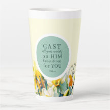 Blomstermönstrad 1 Petrus 5:7 Latte-mugg