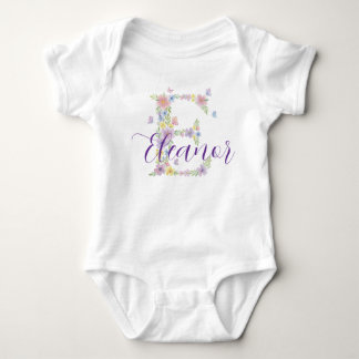 Blomstermönstrad Bokstav E Personlig Babybodi T Shirt