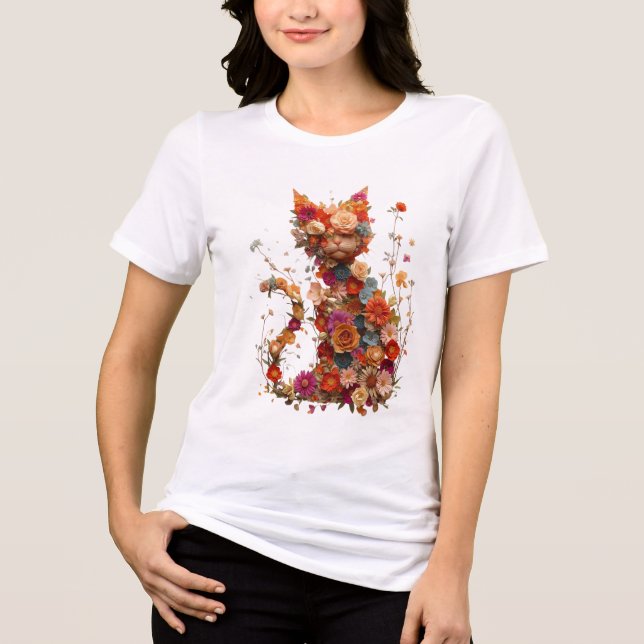Blomstermönstrad katt T-shirt | Söt estetisk kattä (Framsida)