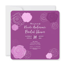 Blomstermönstrade lila bröllopsdusch-inbjudningar
