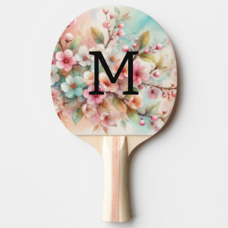 Blomstermotiv i akvarell, monogram rosa körsbärsbl pingisracket