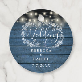 Blomstermotiv Strängljus Blå Rustik Trä Bröllop Gåvor Etiketter