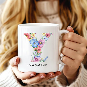 Blomstermugg med alfabet Personligt gåva till mamm Kaffemugg