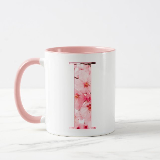 Blomstermugg med initialbokstav I | Personligt nam Mugg (Vänster)