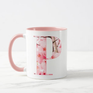 Blomstermugg med initialbokstav P Personligt nam Mugg