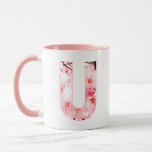 Blomstermugg med initialbokstav U Personligt nam Mugg