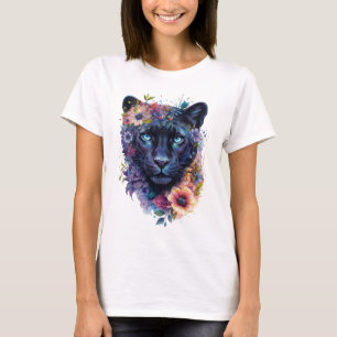 Blomsterpanter Art Design Färgrik Svart Panther T Shirt