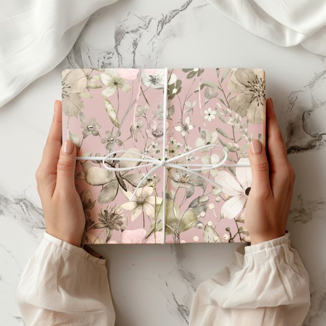 Blomsterparadis blek kastanj rosa romantik presentpapper (Skapare uppladdad)