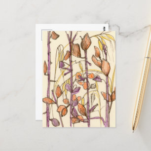 Blomsterplantor Hösthösten Färg Bläck Teckning Art Vykort