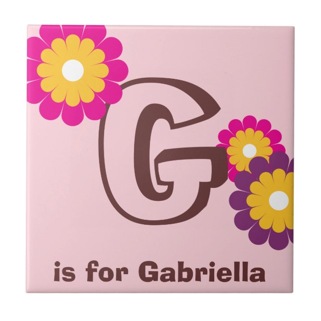 Blomsterplatta för Monogram brev rosa lila mod anp Kakelplatta (Framsidan)