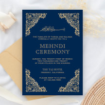 Blomsterram Blå och Guld Islamisk Muslim Mehndi
