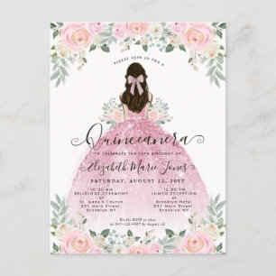 Blomsterrödrosa klänning 15-års Quinceanera Vykort