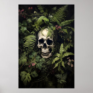Blomsterrönnskalleporträttutskrift i grönt, mörkt poster