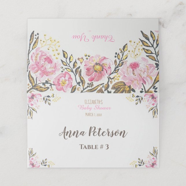 Blomsterrosa Guld Baby Shower Bord Plats Kort (Utvändigt utvikt)
