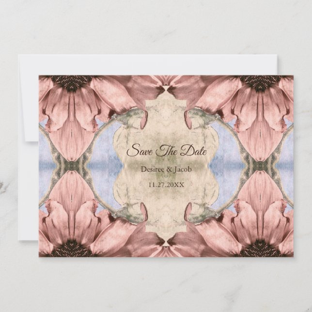 Blomsterrosa guldrodnad Save The Date Meddelande (Framsida)