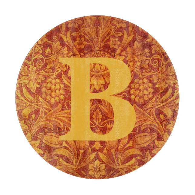 Blomsterrött och guldgult Wm Morris med initial (Framsidan)