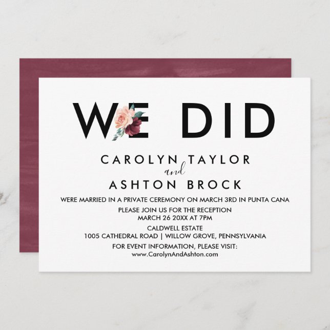 Blomsterskrift | Endast måndag vi tog emot Inbjudningar (Fram/baksida)