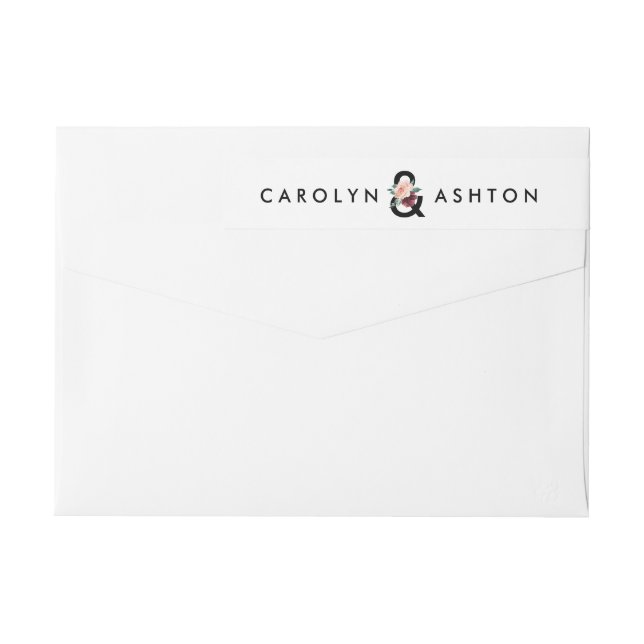 Blomsterskrift Maroon Bröllop-figursättning runt e Etikettband (Baksidan)