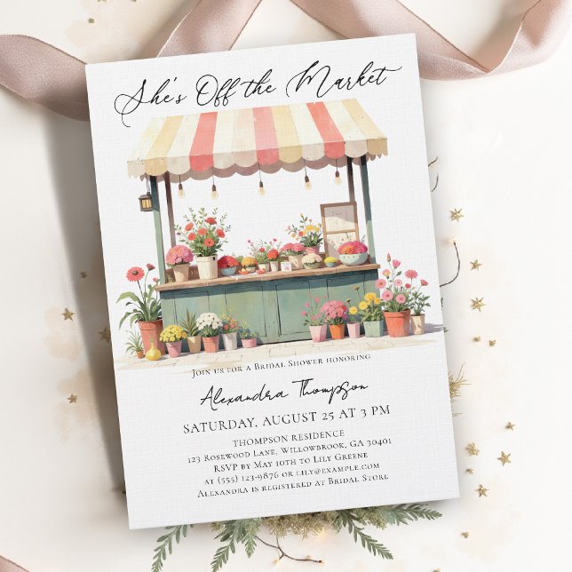 Blomsterstånd utanför marknaden Pastell bröllopsdu Inbjudningar (off the market bridal shower invitation watercolor floral pastel backyard outdoor garden party)