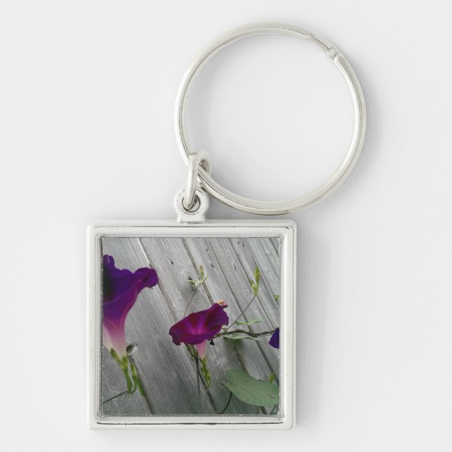 Blomstertangentnyckelring Fyrkantig Silverfärgad Nyckelring (Framsidan)