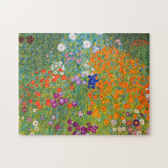 Blomsterträdgård av Gustav Klimt Pussel (Horisontell)