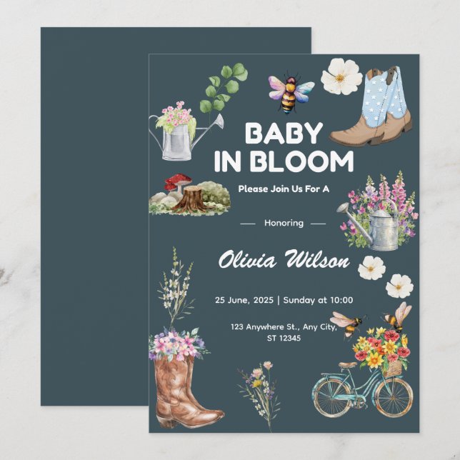 Blomsterträdgård Barnkalas Inbjudan (Fram/baksida)