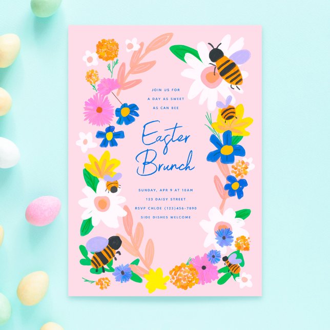 Blomsterträdgård Bees Påsk Inbjudningar (Skapare uppladdad)